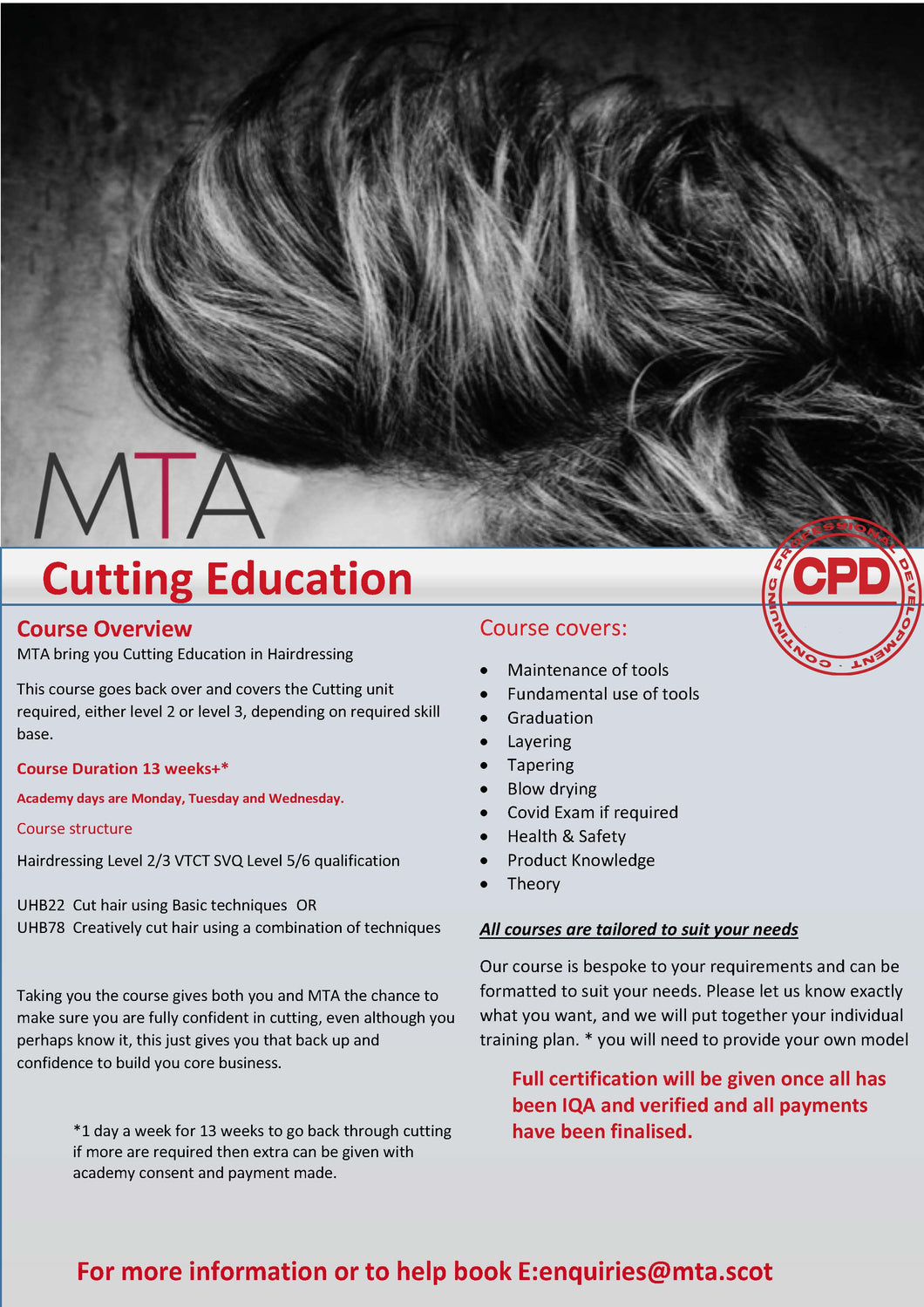 Cutting Education - 13 weeks, 1 day a week, giving you more.